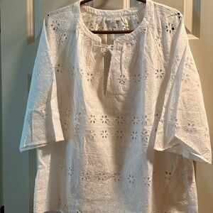 J.Jill White Eyelet Lace SS blouse, NWT, size L